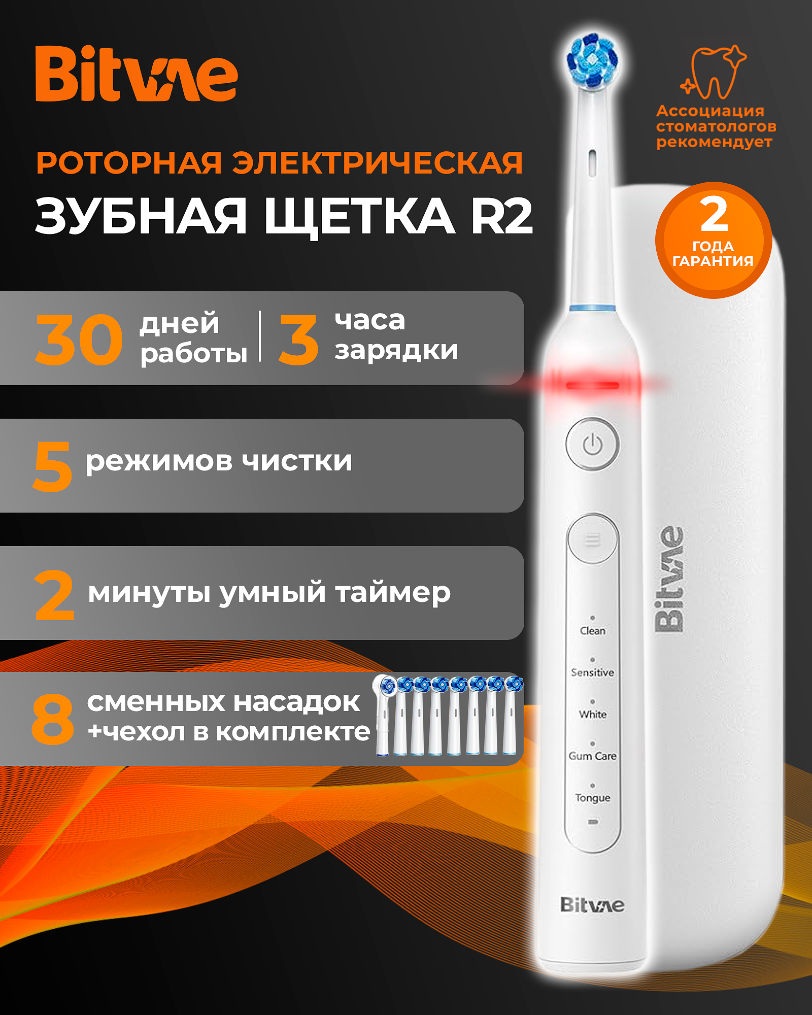 Электрическая зубная щетка Bitvae R2 (белый) 